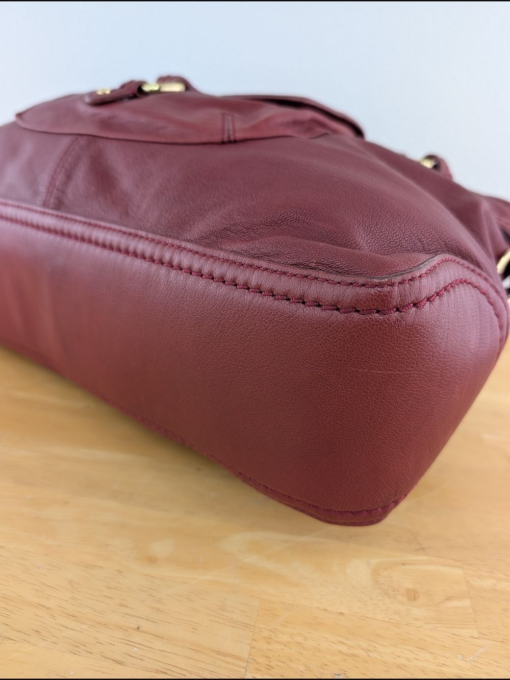 Sigrid Olsen Red Pebbled Leather Satchel Shoulder Bag Gold Stud Hardware Detail - Picture 5 of 16